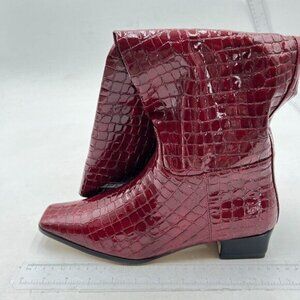Women Knee High Boots Chunky Low Heel Tall Boots Faux Leather Boots Red